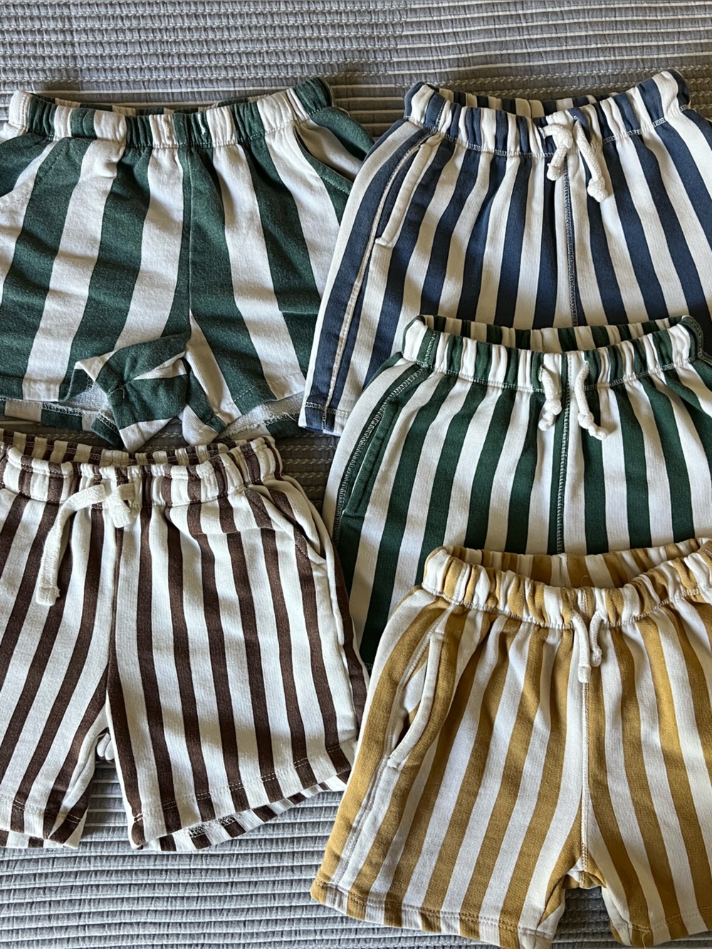 Zara Striped Pull-On Kids Shorts - Blue, Green, Mustard, Brown set of 5 pairs